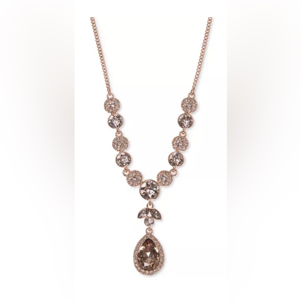 NWT Givenchy Women’s Multi-Crystal Y-Neck Necklace - Rose Gold